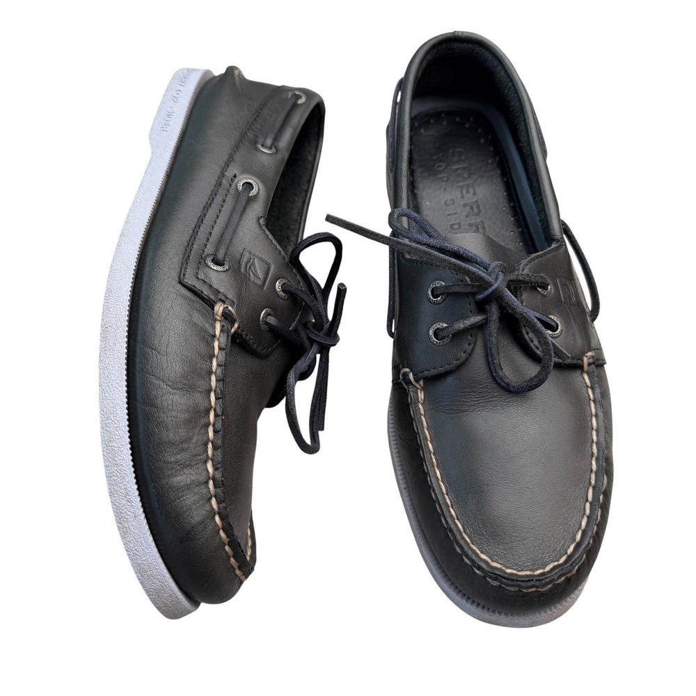 Sperry Top-Sider Boat Shoes Black Leather Mens 9 1285311 L-13 61317 nautical